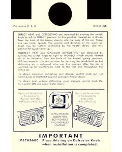 Heater Instruction Tag - Ford Passenger