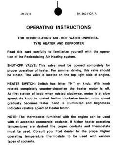 Heater Instruction Tag - Ford