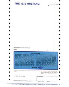 1972 Mustang New Car Window Price Sticker