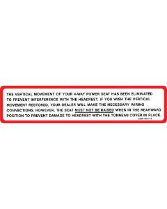 Ford Thunderbird Glove Box Door Decal, Tonneau Cover Warning, Sports Roadster, 1962-64