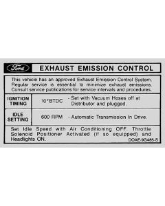 Emission Decal - 351 2-Barrel - Automatic Transmission - DOAE-9G485-S - From 10-1-70 - Ford