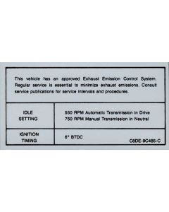 Emission Decal - Automatic & Manual Transmissions 289, 302 & 351, 2 Barrel - Falcon
