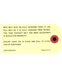 Seat Belt Retractor Instruction Tag - Falcon