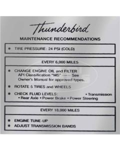 Ford Thunderbird Glove Box Decal, Tire Pressure, 1962-63