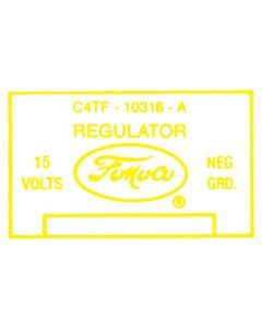 1963 Ford Thunderbird Voltage Regulator Decal, 30 and 40 Amp