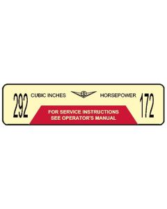 Ford Pickup Truck Air Cleaner Decal - 172 Horsepower 292 CID