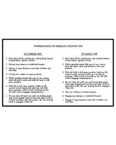 Ford Thunderbird Trunk Decal, Convertible Top Operation, 1958-60