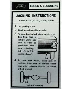 Ford Pickup Truck Jack Instructions Decal