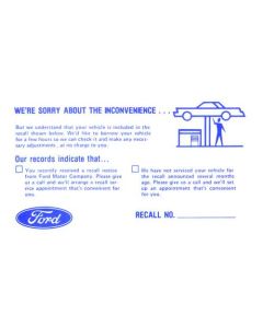 Ford Product Recall Postcard