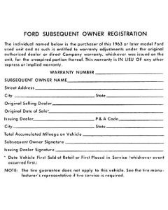 Subsequent Owner's Registration Sheet