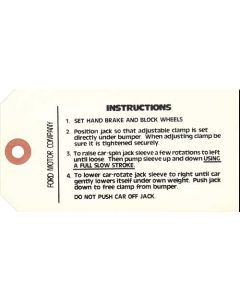Jack Decal - Jack Instruction Tag - Ford