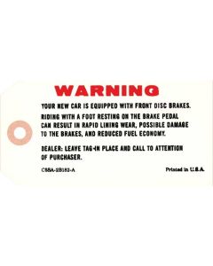 Disc Brake Warning Tag - Ford