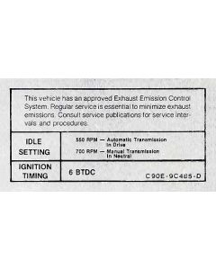 1969 Mustang Emissions Decal, GT350 with Automatic or Manual Transmission