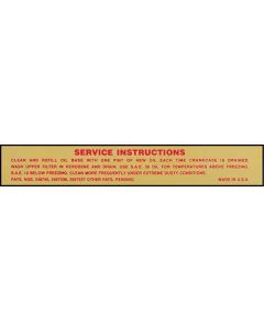 Ford Thunderbird Air Cleaner Decal, Service Instructions, 1956-57