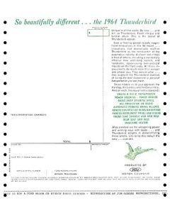 1964 Ford Thunderbird Window Price Sticker, New Car, Early 1964