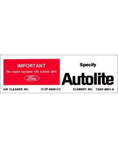 1971 Mustang Boss 351 Air Cleaner Decal, Autolite Replacement Parts
