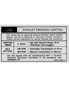 Emission Decal - 429 4-Barrel - Automatic Or Manual Transmission - DOAe-9C485-U - Late 1970 Mercury