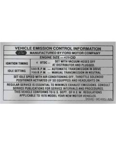 Emission Decal - 429 2-Barrel - Automatic Transmission - DOAE-9C485-N