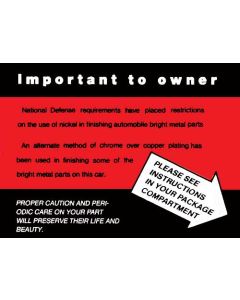 1951-52 Ford & Mercury Chrome Care Glove Box Decal