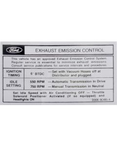 Mercury Montego Emissions Decal, 302-2V, Automatic Or Manual Transmission, 1970