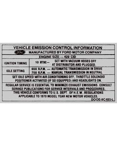 Emission Decal - 429 Cobra Jet California - Before 1-1-70 -Comet & Montego