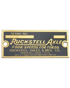 Model T Ford Ruckstell Axle Data Plate - Brass Finish