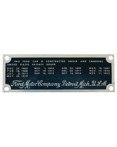 Model T Ford Patent Plate - Aluminum Finish