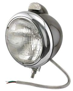 Headlights - Guide 682-C Style - 12 Volt - Clear Quartz Halogen - Black Shell With Chrome Rim - Perfect For Your Ford Hi-Boy