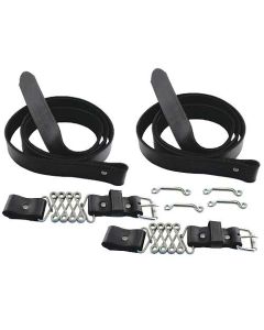 Hood Straps/ Blk Leather, Ss Springs & Nickel Buckles