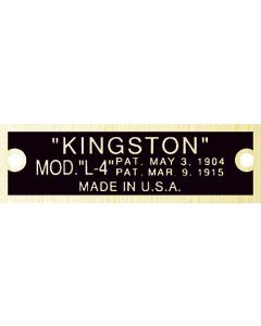Model T Carburetor Data Plate, Kingston L4, Brass Finish, 1919-1926