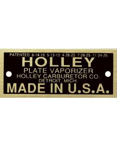 Model T Carburetor Data Plate, Holley Vaporizer, Brass Finish, 1926-1927