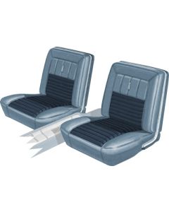 Seat Covers - Full Set Of Front Bucket & Rear Bench - Fairlane 500XL & GT Convertible - Medium Blue L-2287 With Dark Blue L-2946 Inserts