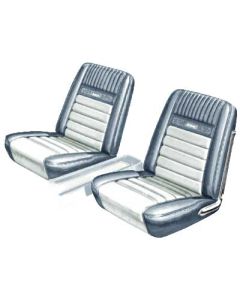 Ford Mustang Seat Cover Set - Front Buckets & Rear Bench - Blue L-2287 & White L-2290 - Pony Interior - Embossed Running Horses On The Backrest - Coup