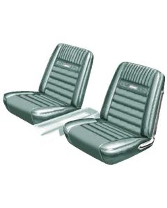 Ford Mustang Seat Cover Set - Front Buckets & Rear Bench - Aqua L-2929 & White L-2290 - Pony Interior - Embossed Running Horses On The Backrest - Conv