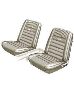 Ford Mustang Seat Cover Set - Front Buckets & Rear Bench - Parchment L-2613 - Pony Interior - Embossed Running Horses On The Backrest - Fastback