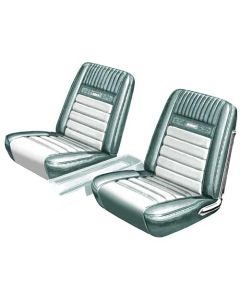 Ford Mustang Seat Covers - Front Buckets Only - Aqua L-2929& White L-2290 - Pony Interior - Embossed Running Horses OnThe Backrest - All Body Styles