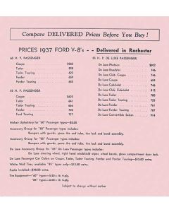 1937 Ford Delivered Prices