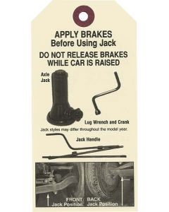 Car Jacking/Jack Stowage Instruction Tag With Wire, 1935-1936