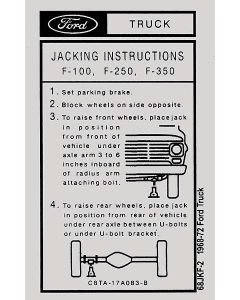 1968-1972 Truck Jack Instruction Tag