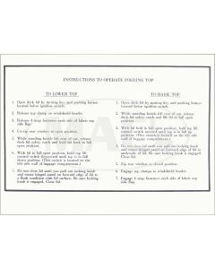 1959-1960 Ford Thunderbird Convertible Top LIft Instruction Sleeve