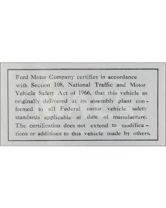 Safety Act Trunk Decal, 1968-1969 Thunderbird