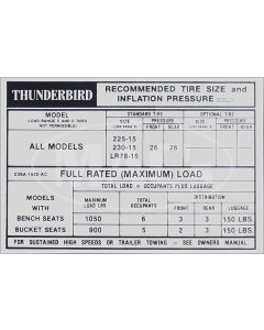 1973 Ford Thunderbird Tire Pressure Decal