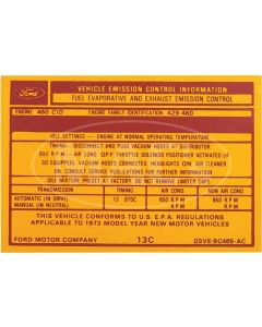 1973 Ford Thunderbird Emissions Decal, 429 V8