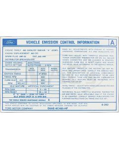 1976 Ford Thunderbird Emissions Decal, 460 V8