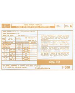 1977 Ford Thunderbird Emissions Decal, 351W with Automatic Transmission