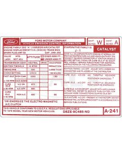 1978 Ford Thunderbird Emissions Decal, 302 V8