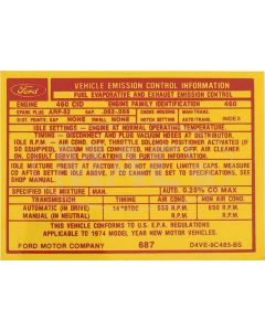 Emission Decal, 460-4V AT, Ranchero, Torino, 1974