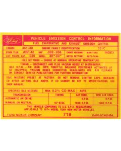 Emission Decal, 351C-4V, Ranchero, Torino, 1974