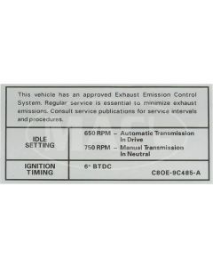 Emission Decal, 289/302/390, Falcon, Fairlane, Ranchero, Torino, 1968