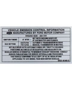 Emission Decal, 302-2V AT/MT  (After 1-1-70), Montego, 1970